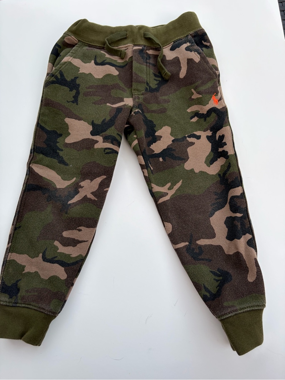 Polo Ralph Lauren Boys 4/4T Camo Fleece Jogger Sweatpants Orange Pony